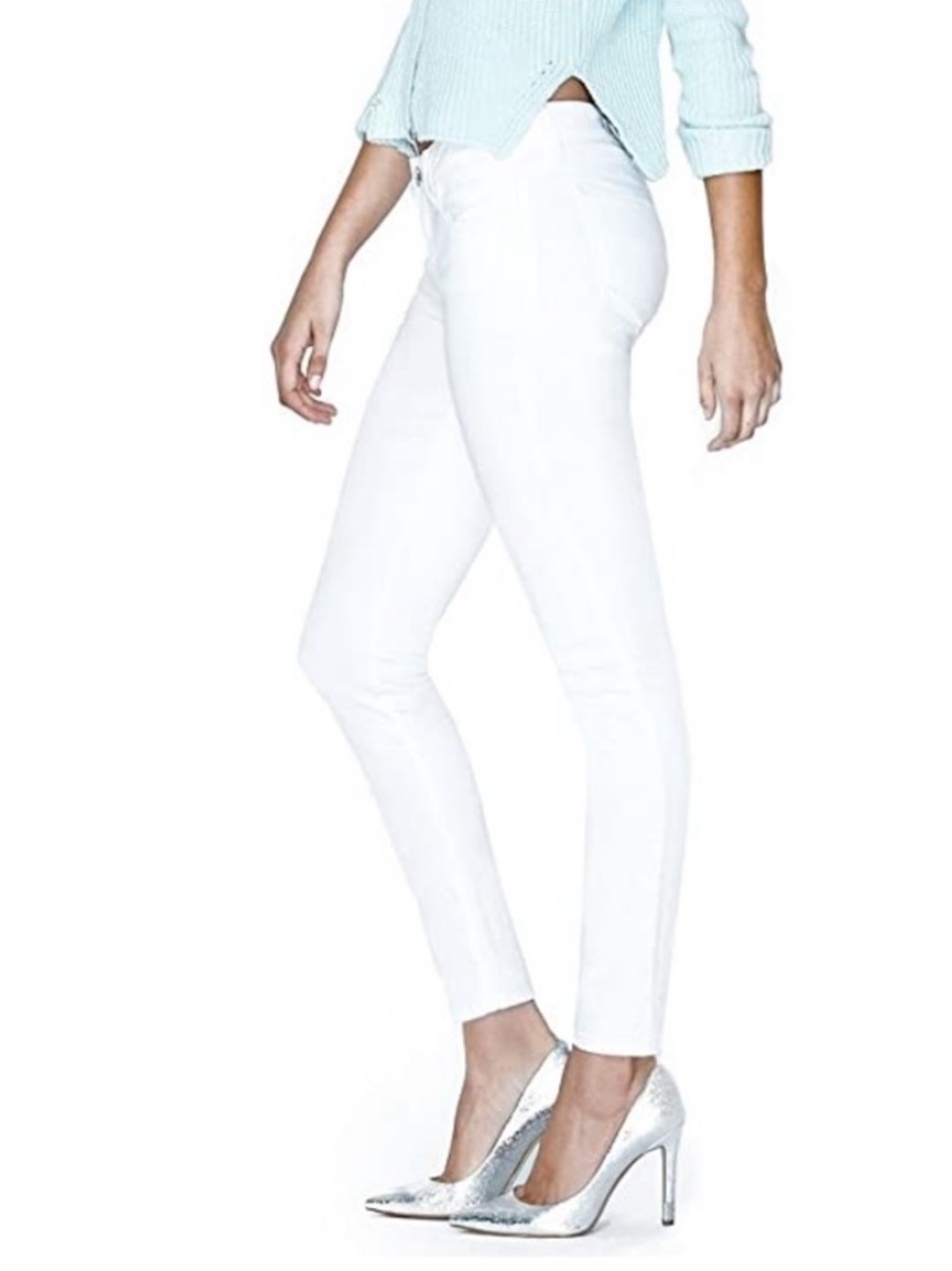 Guess White Denim Power Skinny Low Rise Jean Cotton/Spandex Blend 5 Pocket-27W - Picture 6 of 13